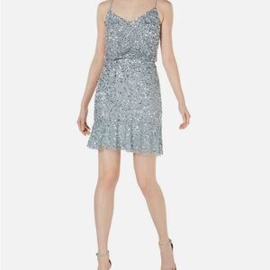 Adrianna Papell Silver Mini Slip Dress for Cocktail